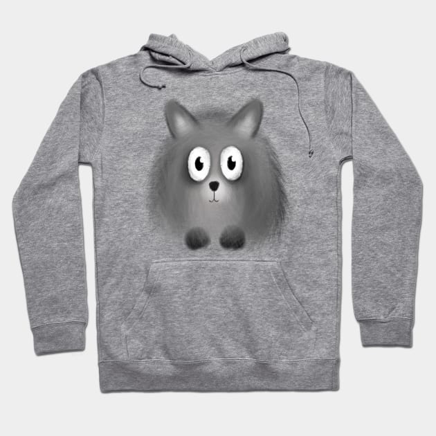 Grey cute Pomeranian puppy dog cartoon illustration Hoodie by Squeeb Creative